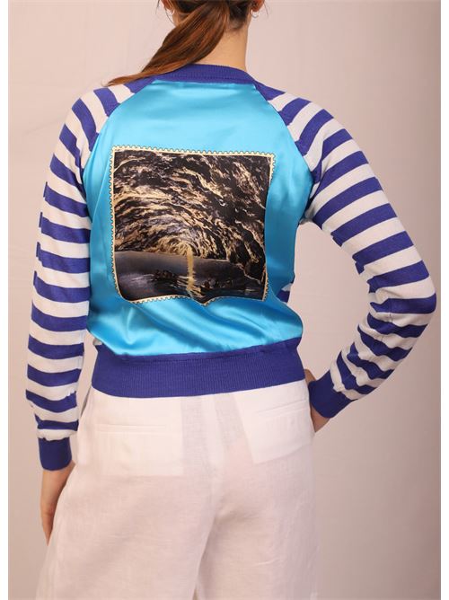 Cardigan a righe blu e azzurre Laboratorio Capri | CRDCORTOSLOWGROTTAAZZ